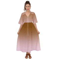 Chocolate Brown To Pink Lace Linear Gradient Kimono Sleeve Boho Dress