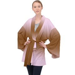 Pink Lace To Chocolate Brown Bilinear Gradient Long Sleeve Velvet Kimono 