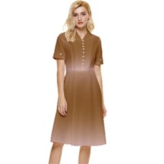 Pink Lace To Chocolate Brown Bilinear Gradient Button Top Knee Length Dress