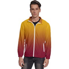 Amber Orange To Burgundy Red Linear Gradient Men s High Neck Windbreaker