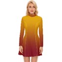 Amber Orange To Burgundy Red Linear Gradient Long Sleeve Velour Longline Dress View1