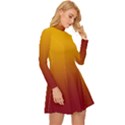 Amber Orange To Burgundy Red Linear Gradient Long Sleeve Velour Longline Dress View3
