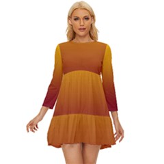 Amber Orange To Burgundy Red Linear Gradient Long Sleeve Babydoll Dress