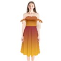 Burgundy Red To Amber Orange Linear Gradient Shoulder Tie Bardot Midi Dress View1