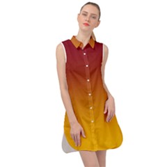Burgundy Red To Amber Orange Linear Gradient Sleeveless Shirt Dress