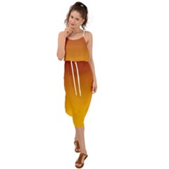 Burgundy Red To Amber Orange Linear Gradient Waist Tie Cover Up Chiffon Dress
