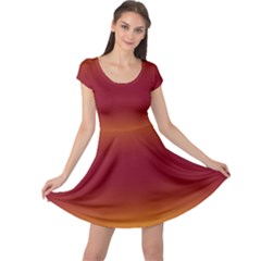 Amber Orange To Burgundy Red Bilinear Gradient Cap Sleeve Dress