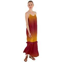 Amber Orange To Burgundy Red Bilinear Gradient Cami Maxi Ruffle Chiffon Dress