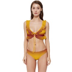 Burgundy Red To Amber Orange Bilinear Gradient Low Cut Ruffle Edge Bikini Set