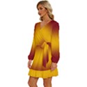 Burgundy Red To Amber Orange Bilinear Gradient Long Sleeve Waist Tie Ruffle Velvet Dress View2