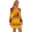 Burgundy Red To Amber Orange Bilinear Gradient Long Sleeve Waist Tie Ruffle Velvet Dress View3