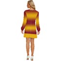Burgundy Red To Amber Orange Bilinear Gradient Long Sleeve Waist Tie Ruffle Velvet Dress View4