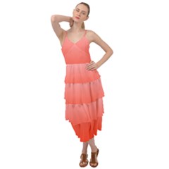 Pink Lace To Scarlet Red Linear Gradient Layered Bottom Dress