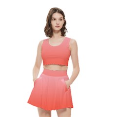Pink Lace To Scarlet Red Linear Gradient Women s Crop Top Pleated Skater Rave Skirt