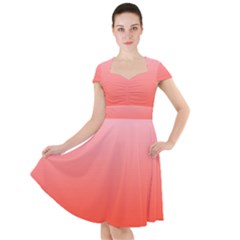 Pink Lace To Scarlet Red Linear Gradient Cap Sleeve Midi Dress