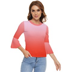 Pink Lace To Scarlet Red Linear Gradient Bell Sleeve Top