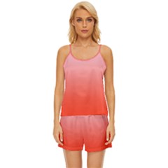 Pink Lace To Scarlet Red Linear Gradient Satin Pajama Short Set