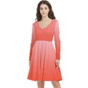 Pink Lace To Scarlet Red Linear Gradient Long Sleeve V-neck skater dress with Pockets View1