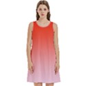 Scarlet Red To Pink Lace Linear Gradient Round Neck Sleeve Casual Dress With Pockets View1