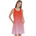 Scarlet Red To Pink Lace Linear Gradient Round Neck Sleeve Casual Dress With Pockets View2
