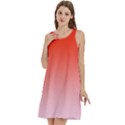 Scarlet Red To Pink Lace Linear Gradient Round Neck Sleeve Casual Dress With Pockets View3