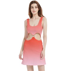 Scarlet Red To Pink Lace Linear Gradient Velour Cutout Dress