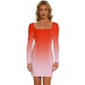 Scarlet Red To Pink Lace Linear Gradient Long Sleeve Square Neck Bodycon Velvet Dress View1