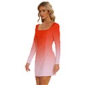 Scarlet Red To Pink Lace Linear Gradient Long Sleeve Square Neck Bodycon Velvet Dress View2