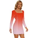 Scarlet Red To Pink Lace Linear Gradient Long Sleeve Square Neck Bodycon Velvet Dress View3