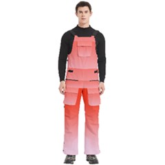 Scarlet Red To Pink Lace Linear Gradient Men s Side Zip Front Pouch Ski And Snowboard Bib Pants	