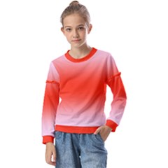 Pink Lace To Scarlet Red Bilinear Gradient Kids  Long Sleeve T-shirt With Frill 