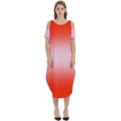 Scarlet Red To Pink Lace Bilinear Gradient Cold Shoulder Loose Fit Dress With Pockets