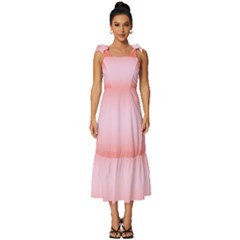 Scarlet Red To Pink Lace Bilinear Gradient Tie-strap Tiered Midi Chiffon Dress