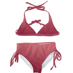 Coral Pink To Burgundy Red Linear Gradient Kids  Classic Bikini Set