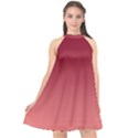 Burgundy Red To Coral Pink Linear Gradient Halter Neckline Chiffon Dress  View1