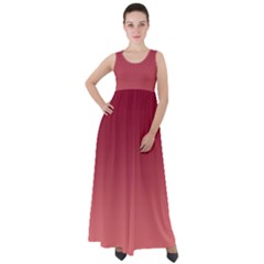 Burgundy Red To Coral Pink Linear Gradient Empire Waist Velour Maxi Dress