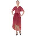 Burgundy Red To Coral Pink Linear Gradient Front Wrap High Low Dress View1