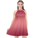 Burgundy Red To Coral Pink Bilinear Gradient Halter Neckline Chiffon Dress  View1