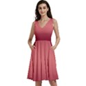 Burgundy Red To Coral Pink Bilinear Gradient Sleeveless V-Neck Skater Dress with Pockets View1