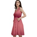 Burgundy Red To Coral Pink Bilinear Gradient Sleeveless V-Neck Skater Dress with Pockets View2