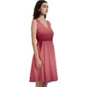 Burgundy Red To Coral Pink Bilinear Gradient Sleeveless V-Neck Skater Dress with Pockets View3