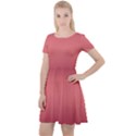 Burgundy Red To Coral Pink Bilinear Gradient Cap Sleeve Velour Dress  View1