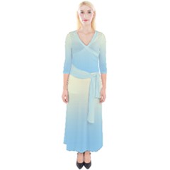 Cream Yellow To Baby Blue Linear Gradient Quarter Sleeve Wrap Maxi Dress