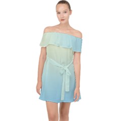 Cream Yellow To Baby Blue Linear Gradient Off Shoulder Chiffon Dress