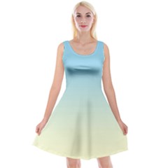 Baby Blue To Cream Yellow Linear Gradient Reversible Velvet Sleeveless Dress