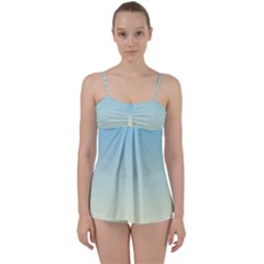 Baby Blue To Cream Yellow Linear Gradient Babydoll Tankini Top