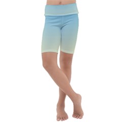 Baby Blue To Cream Yellow Linear Gradient Kids  Lightweight Velour Cropped Yoga Leggings