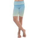 Baby Blue To Cream Yellow Linear Gradient Kids  Lightweight Velour Cropped Yoga Leggings View1