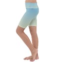 Baby Blue To Cream Yellow Linear Gradient Kids  Lightweight Velour Cropped Yoga Leggings View2