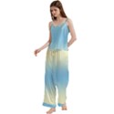 Cream Yellow To Baby Blue Bilinear Gradient Spaghetti Top Long Pants Satin Pajamas Set View2